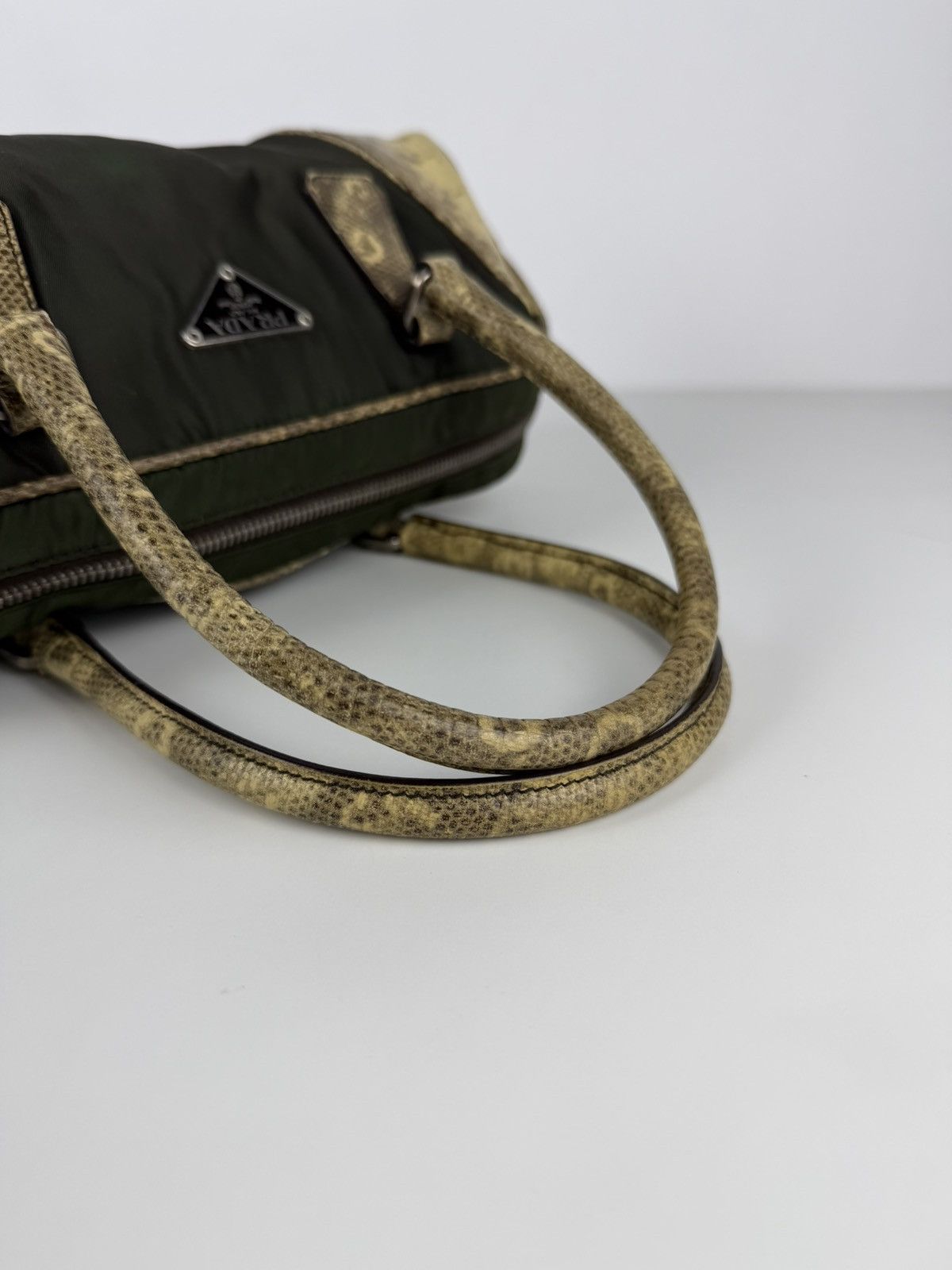 Vintage Prada nylon leather triangle logo mini bowling bag