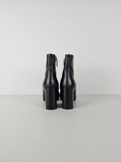 Prada calf leather side zip block heel ankle boots