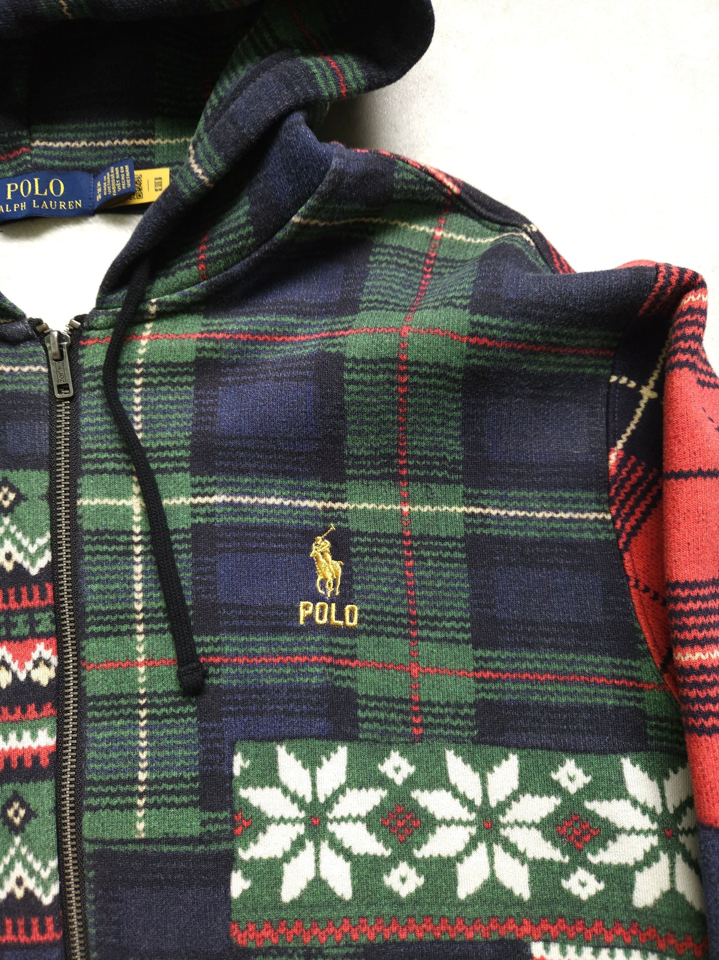 Ralph lauren patchwork print fleece lined zip hoodie
