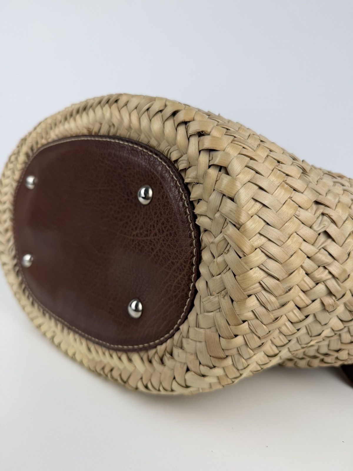 Vintage 90s miu miu wicker and leather basket tote bag