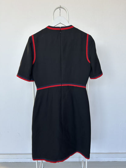 2017 Gucci ribbon trim short sleeve wool and silk mini dress