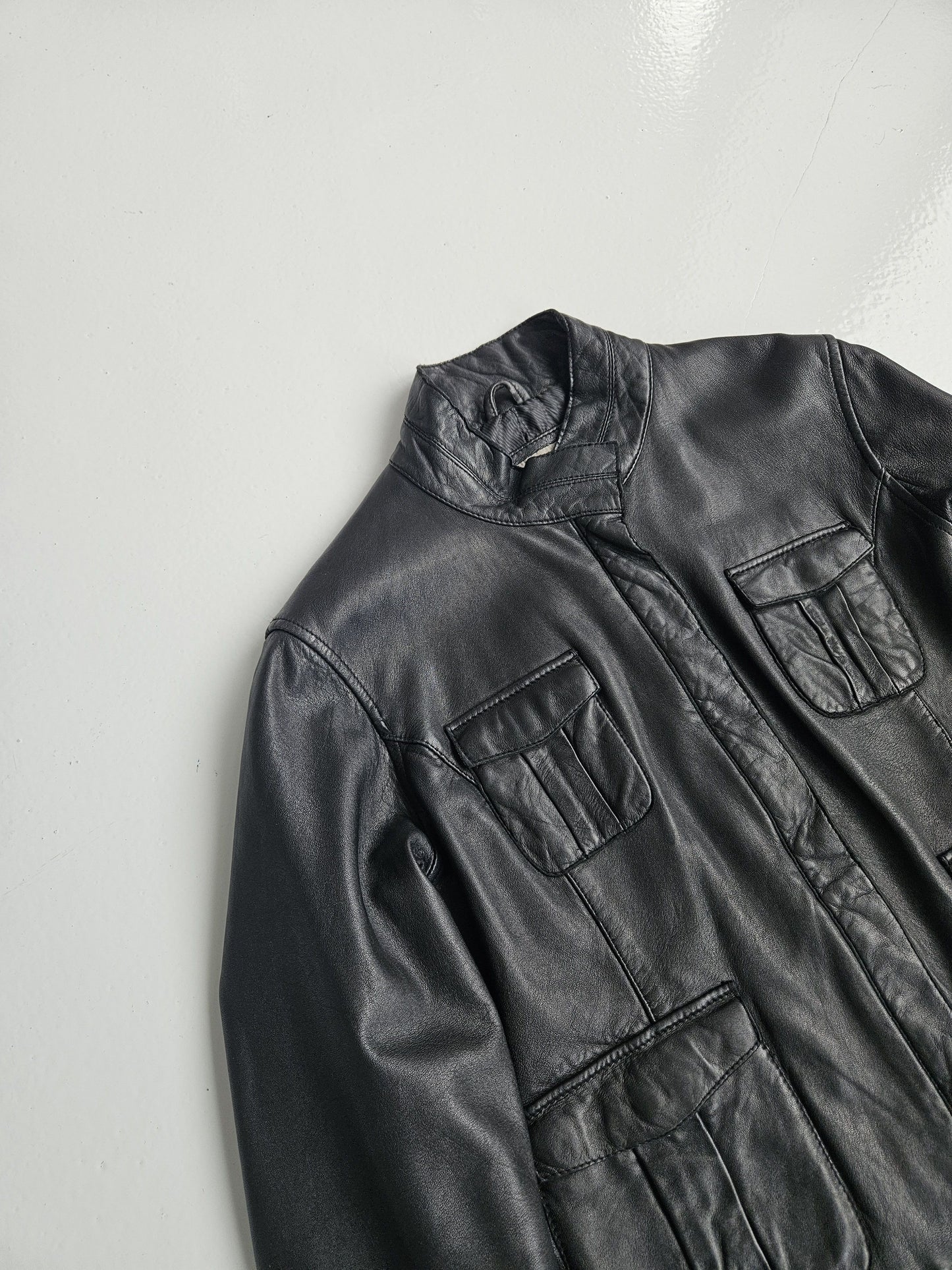 Archive y2k multipocket cropped lambskin leather jacket