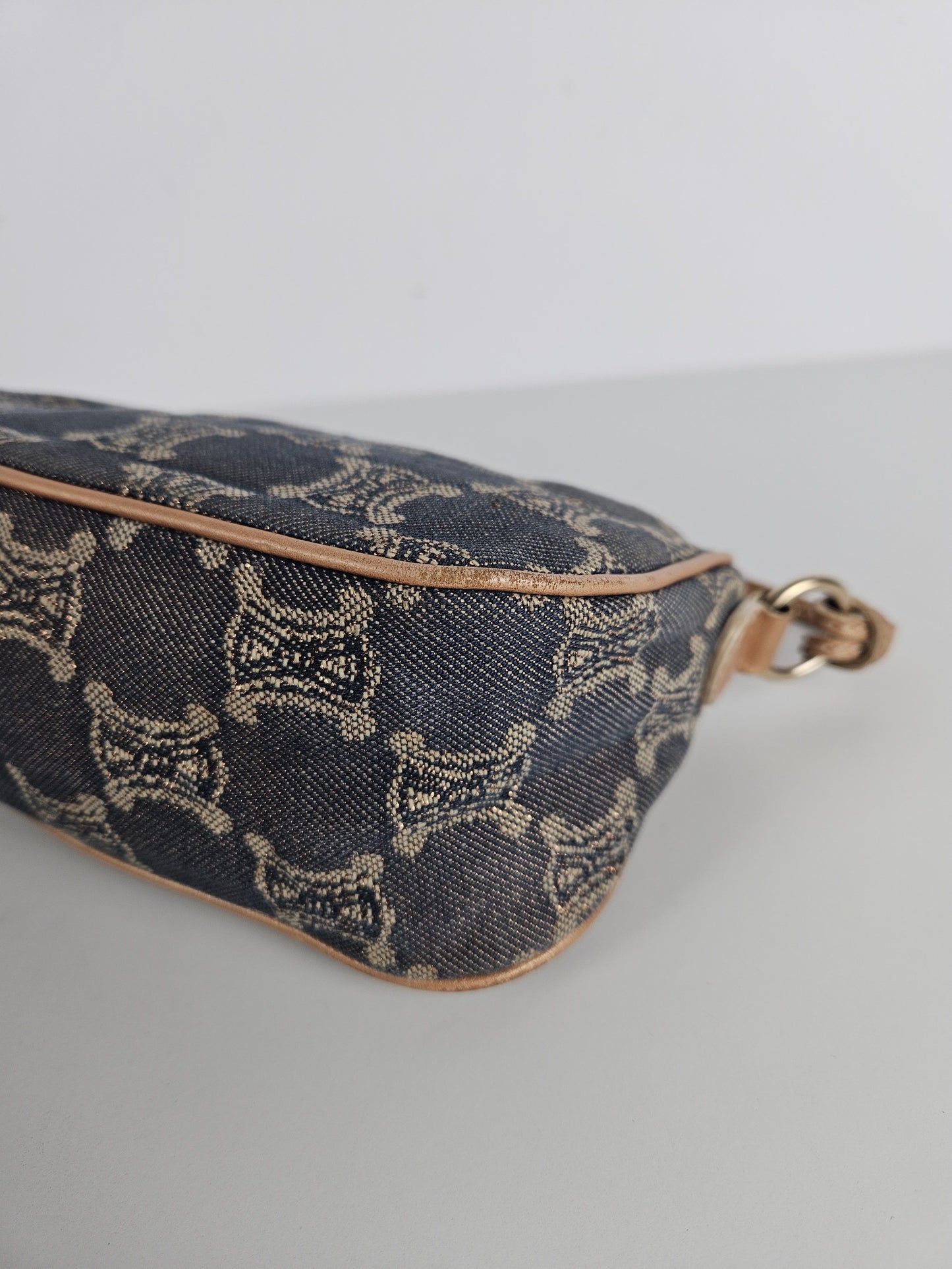 Vintage celine triomphe denim mini handbag pochette baguette