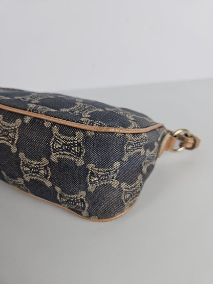 Vintage celine triomphe denim mini handbag pochette baguette