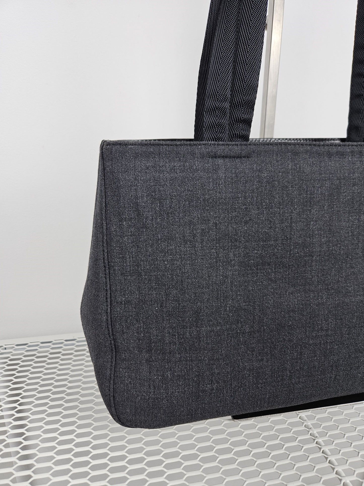 Archive AW1999 prada sport black tab wool and nylon tote bag