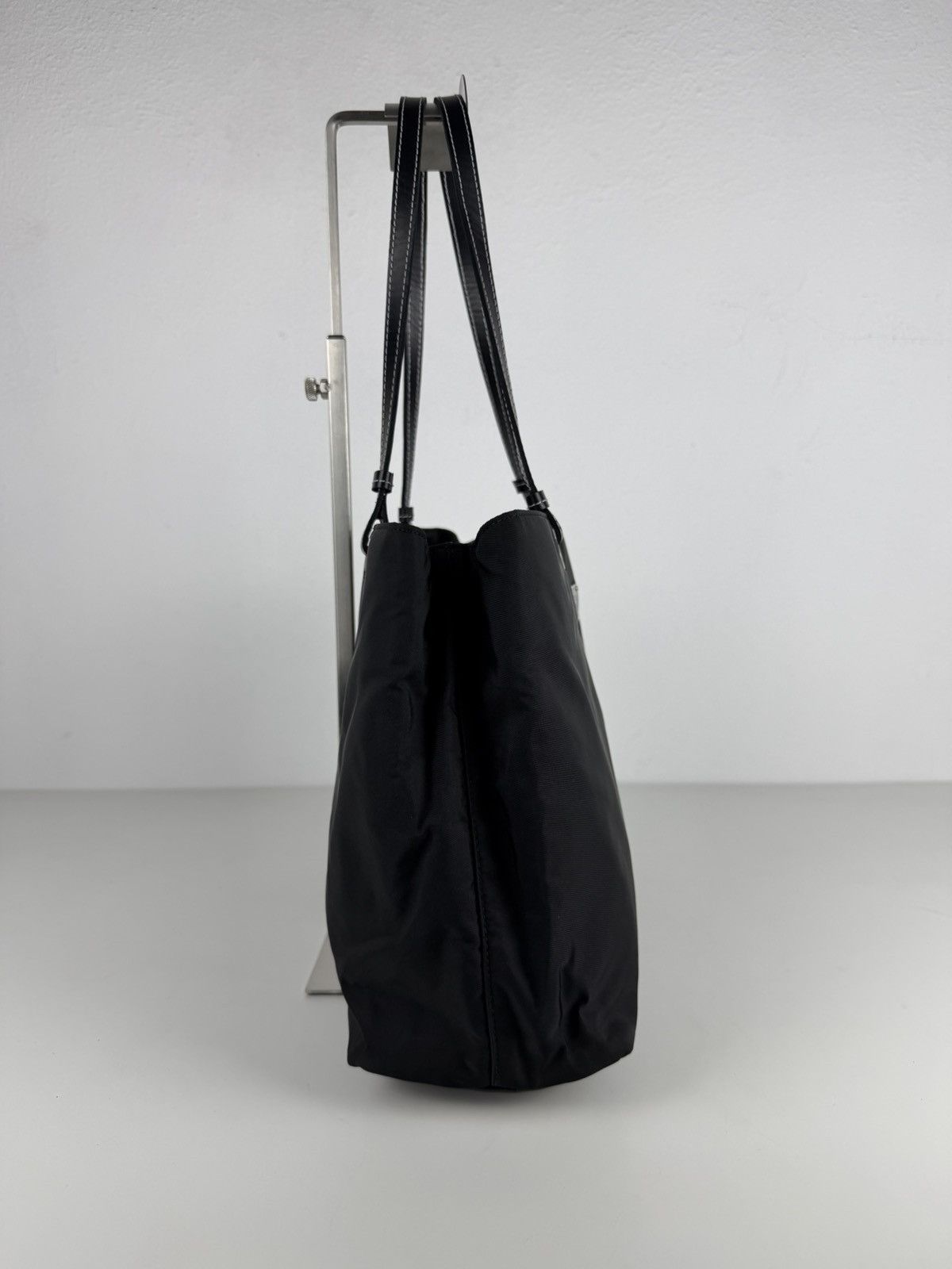 Vintage prada tessuto nylon and leather triangle logo tote