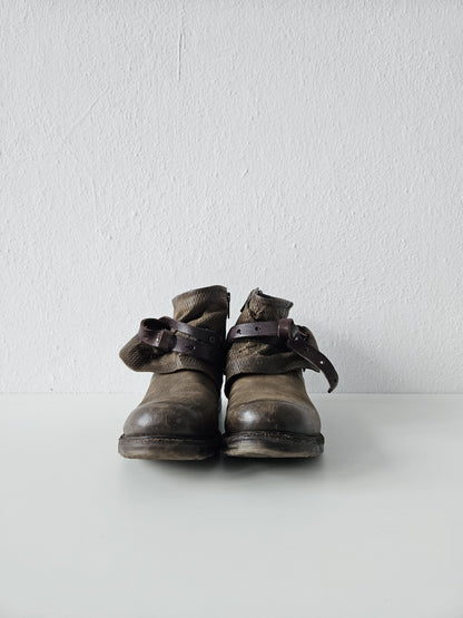 Archive AS98 olive leather bondage side zip ankle boots