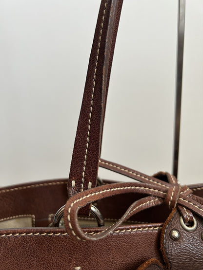 Vintage 90s archive miu miu raffia and leather tote bag