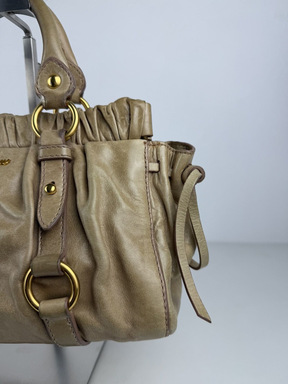 Miu miu bauletto vitello gathered leather mini handbag