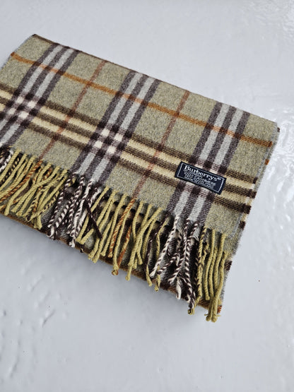 Vintage Burberry green nova check cashmere scarf