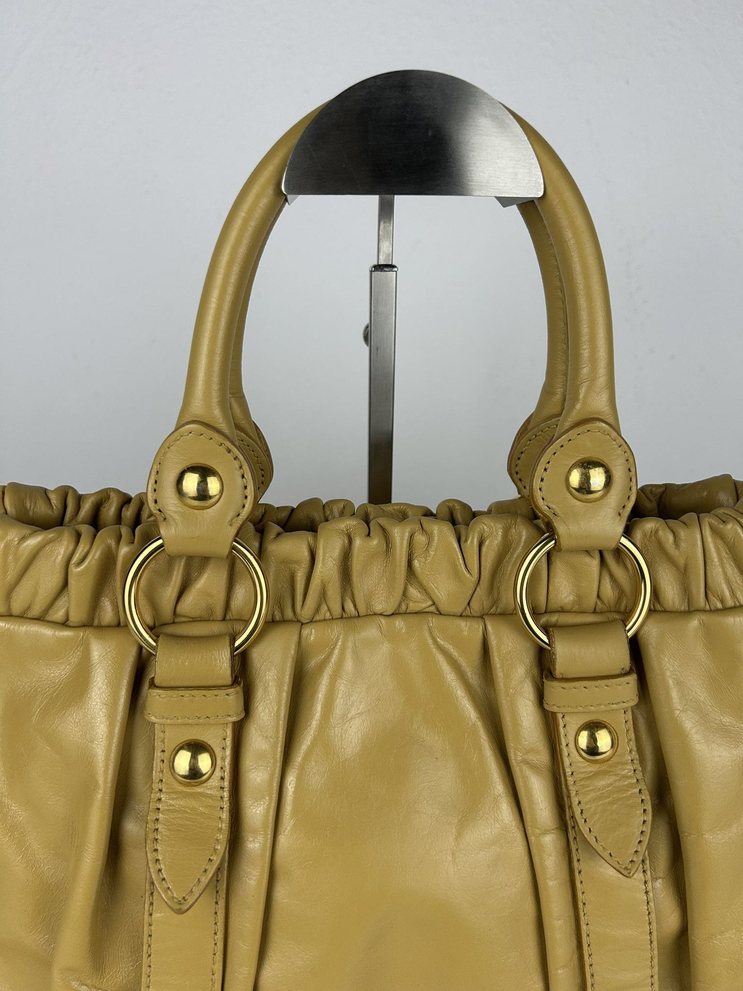 Miu miu vitello bauletto aperto gathered leather bag in buttery
