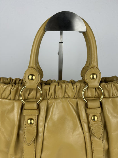 Miu miu vitello bauletto aperto gathered leather bag in buttery