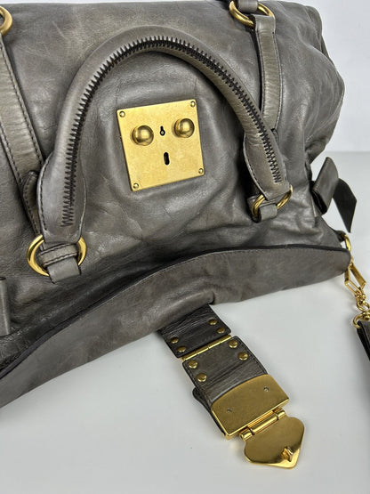Miu miu vitello bow bag in gray with locket