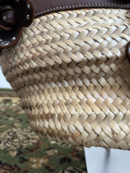 Vintage 90s archive miu miu raffia and leather tote bag