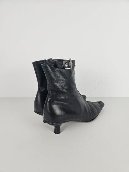 Archive Prada lamb leather kitten heel buckled ankle boots