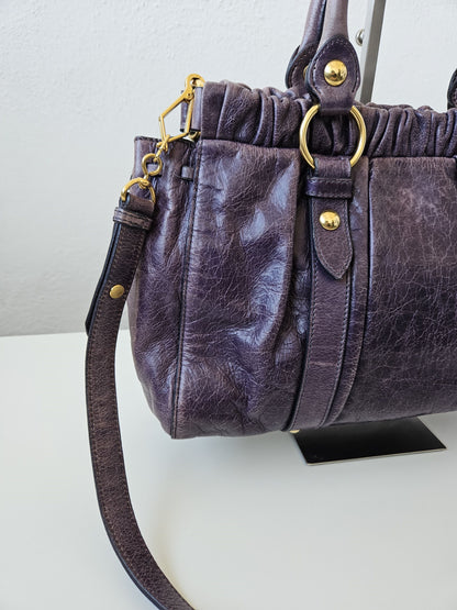 Miu miu vitello bauletto aperto gathered leather handbag