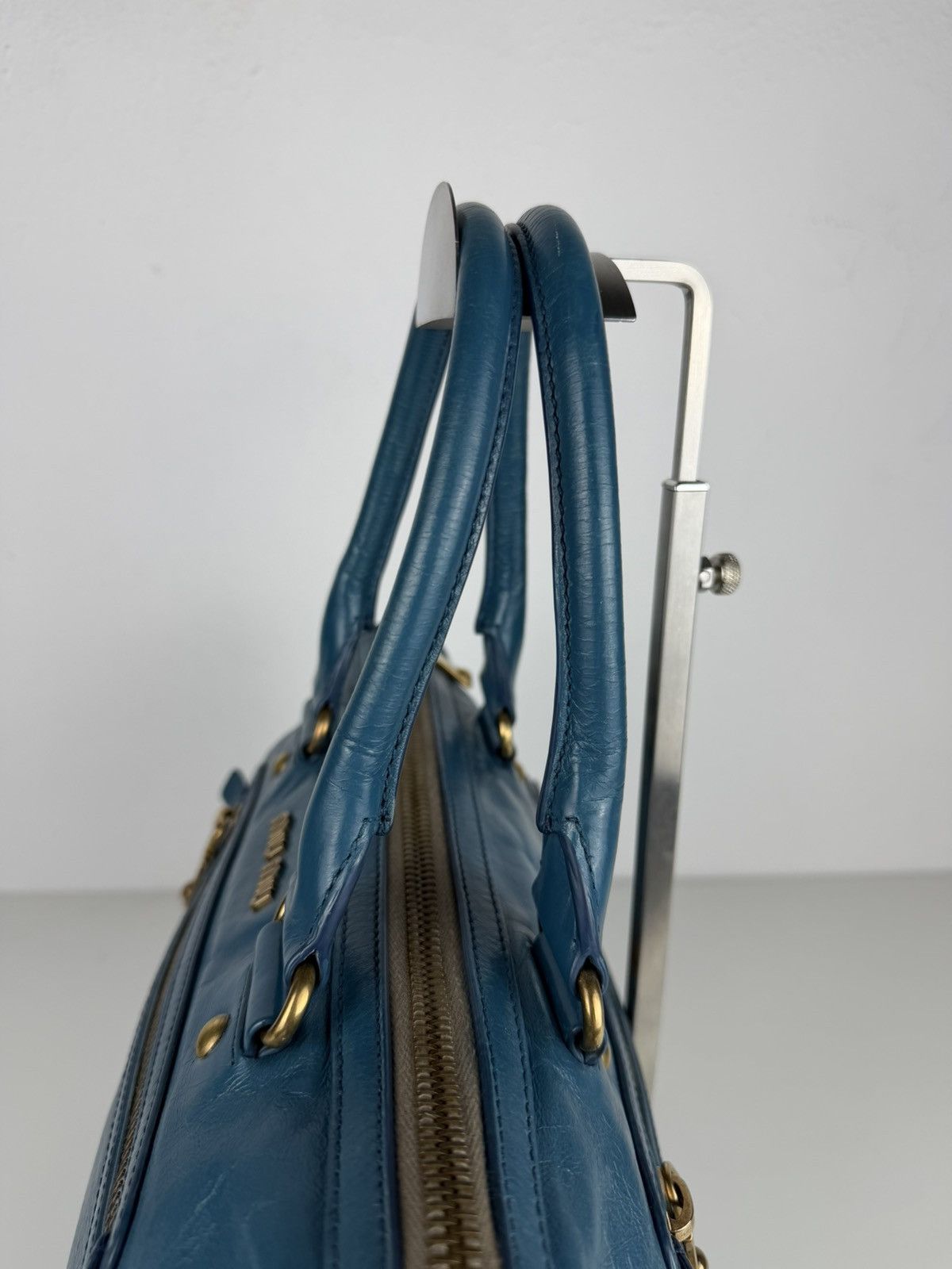 Miu miu vitello lux top zip handbag in turquoise