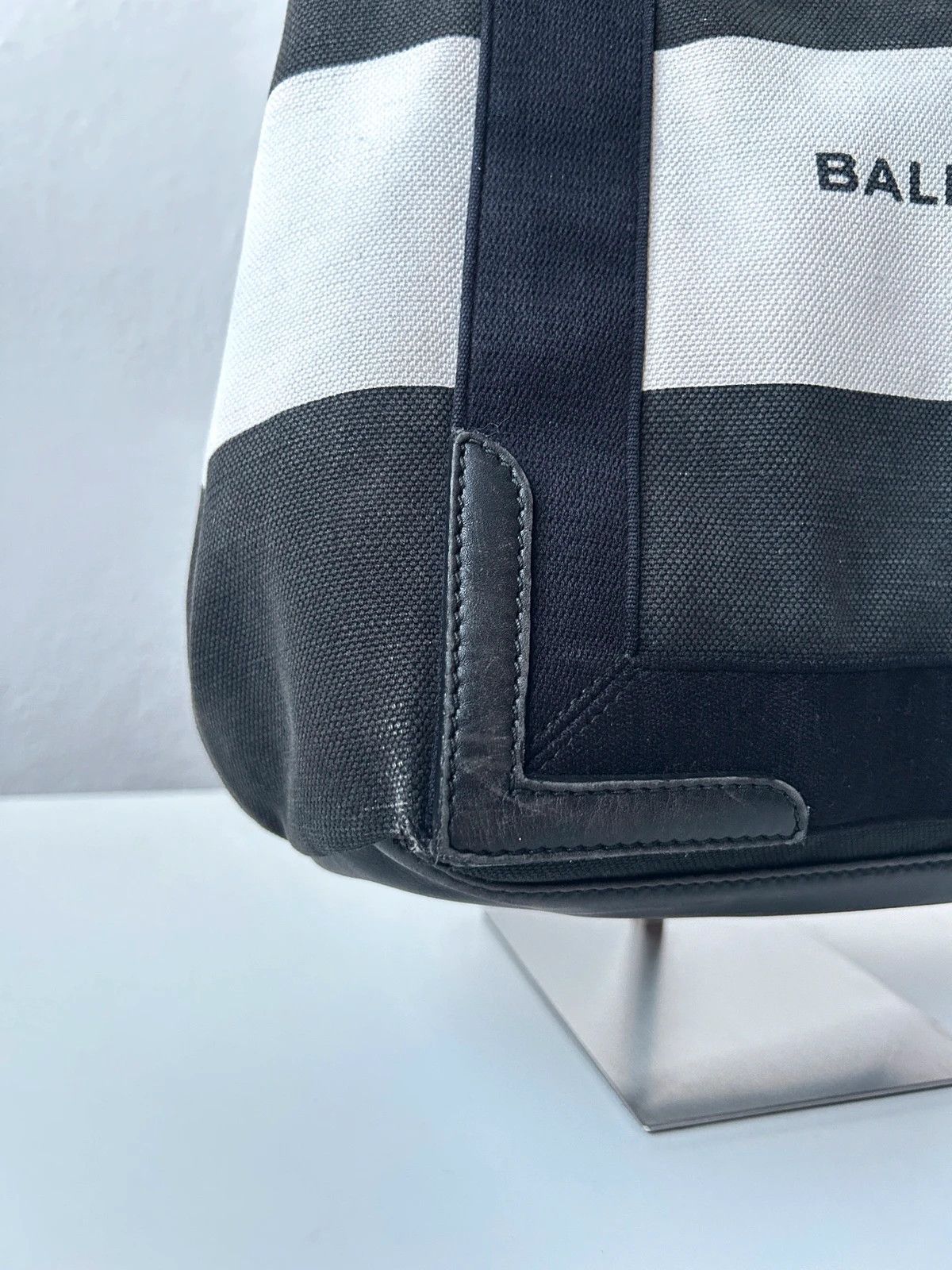 Balenciaga navy cabas logo tote bag small