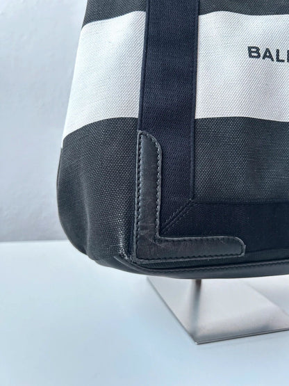 Balenciaga navy cabas logo tote bag small