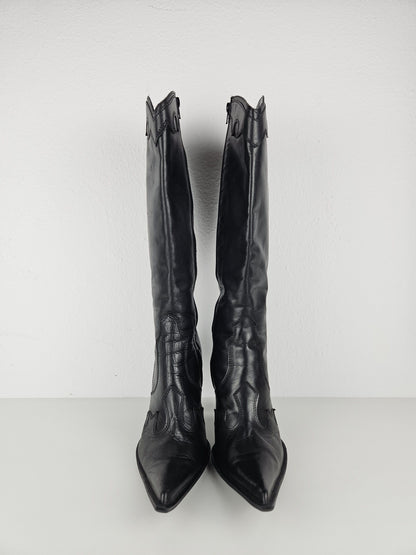 Vintage leather high heel pointed toe cowboy boots
