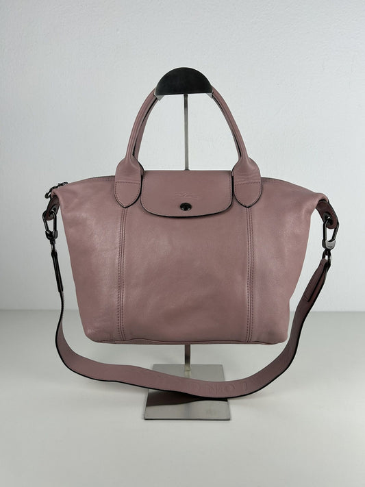Longchamp le pliage cuir pink leather tote bag medium