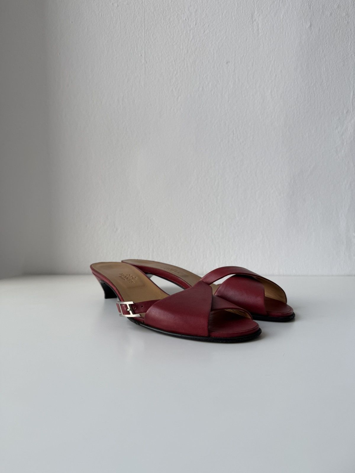 Hermes Kiton open toe kitten heel mules