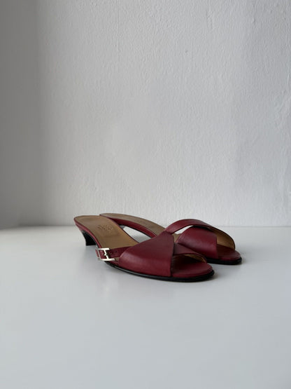 Hermes Kiton open toe kitten heel mules