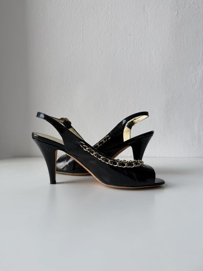 SS2011 Chanel patent leather chain open toe heels