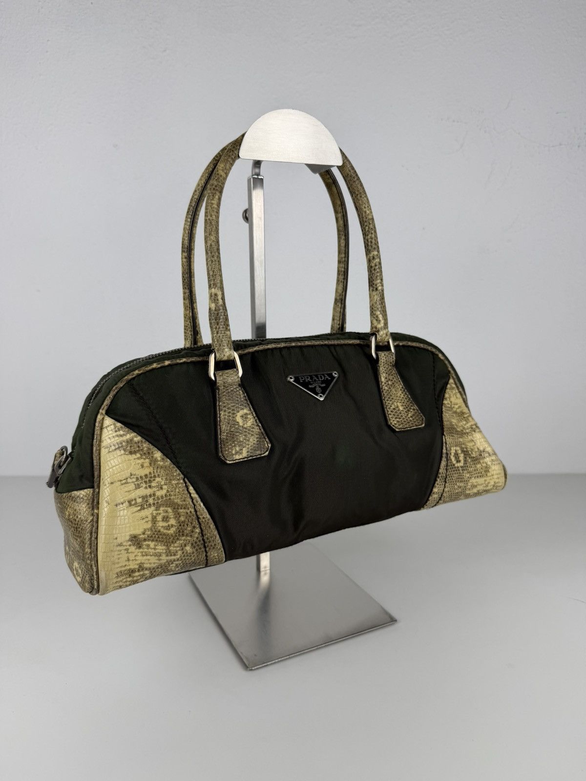 Vintage Prada nylon leather triangle logo mini bowling bag