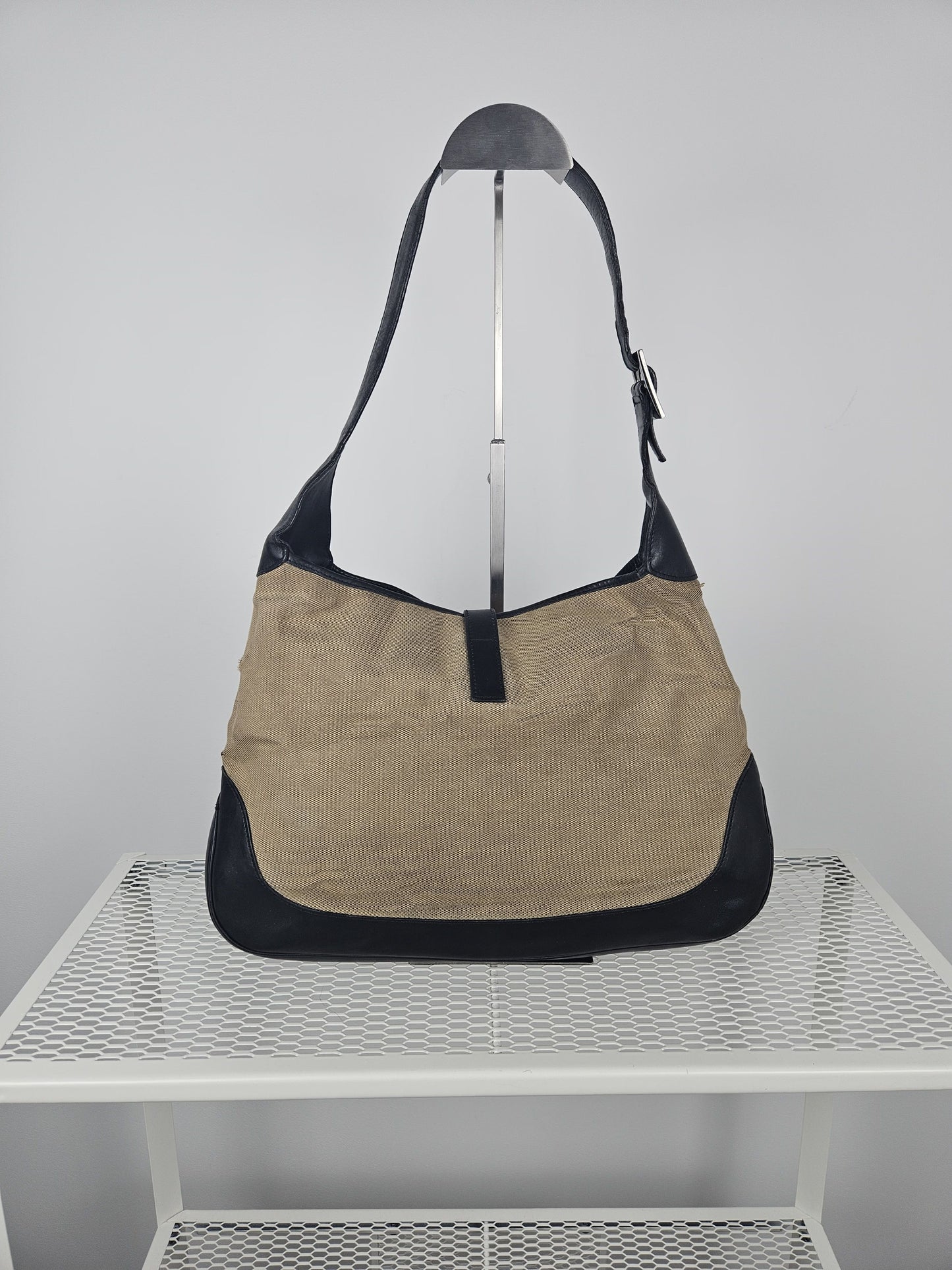 Vintage y2k Gucci Jackie canvas and leather hobo handbag