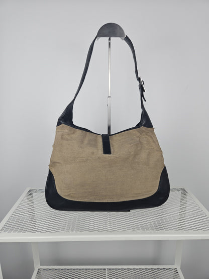 Vintage y2k Gucci Jackie canvas and leather hobo handbag
