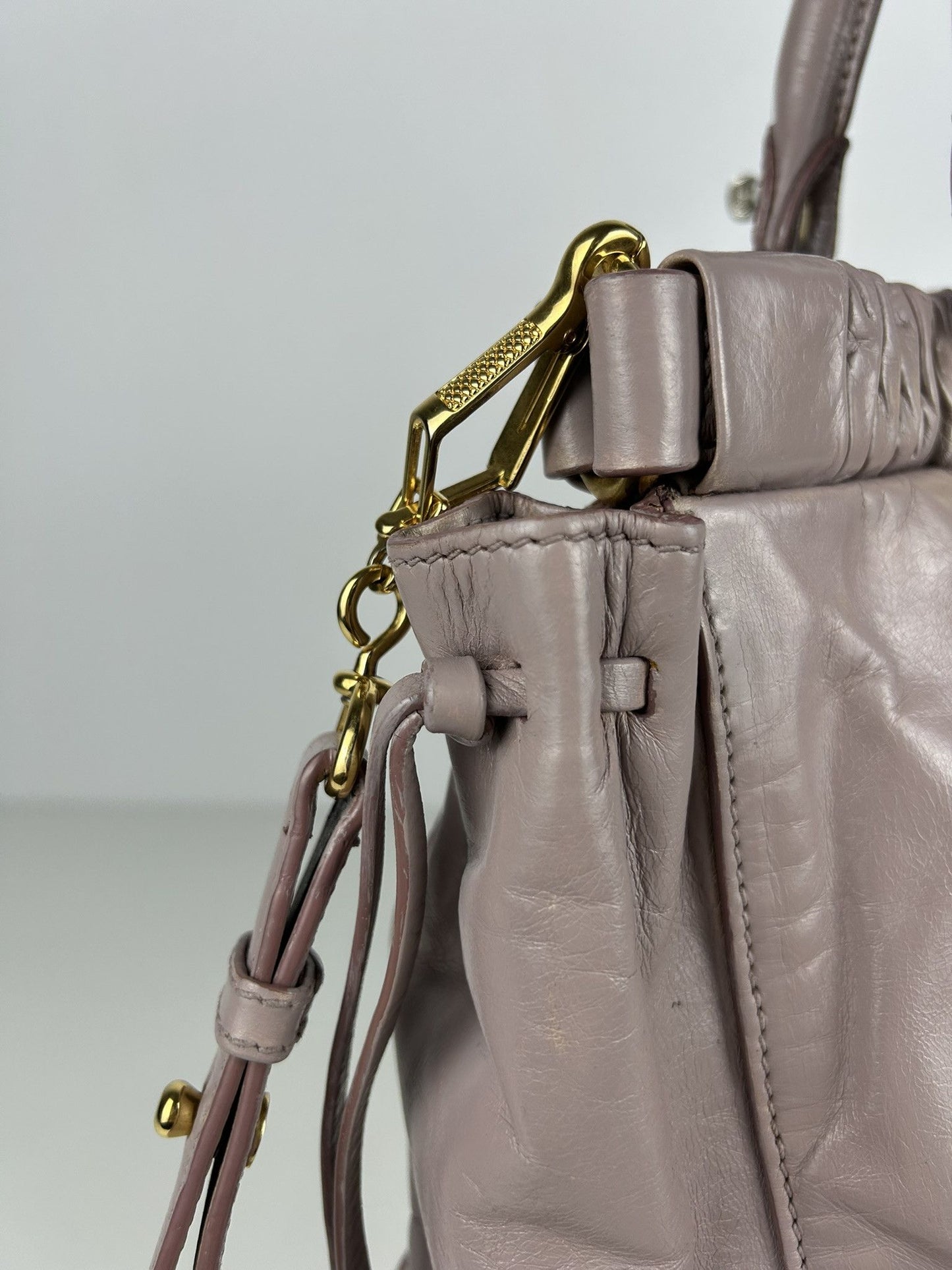 Miu miu vitello bauletto aperto gathered leather handbag