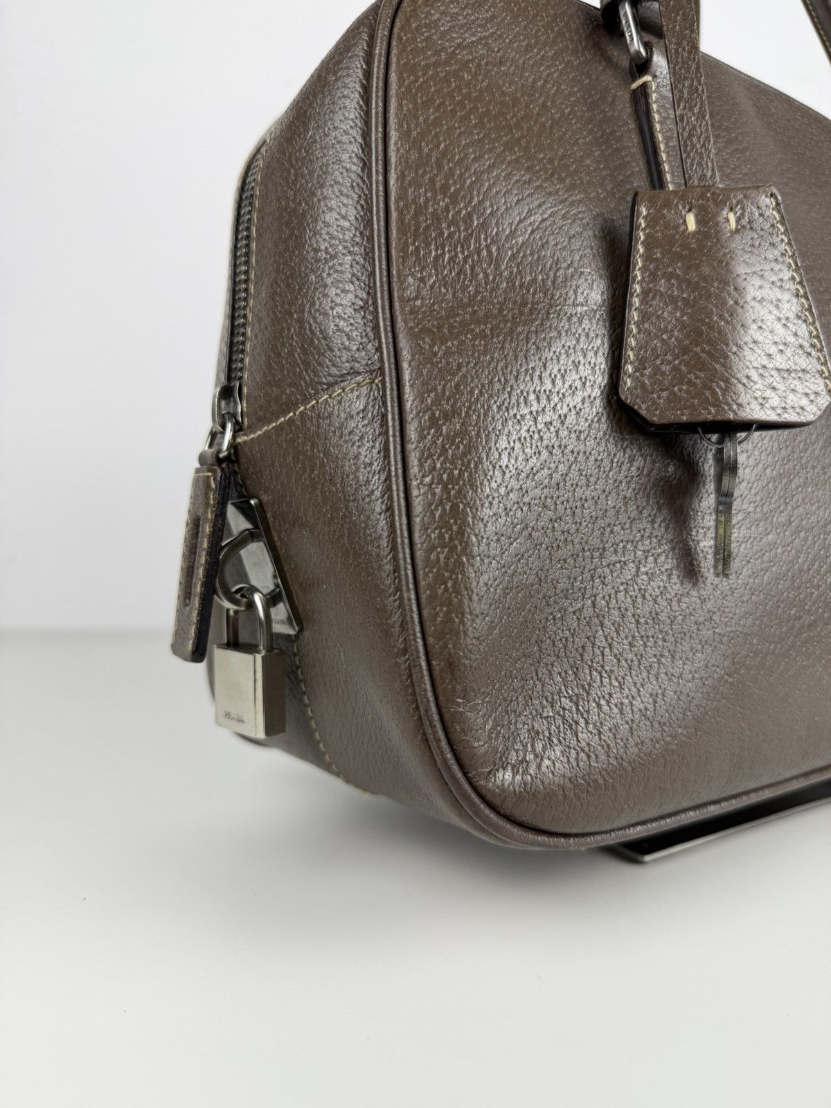 Prada saffiano leather triangle logo mini bowling bag