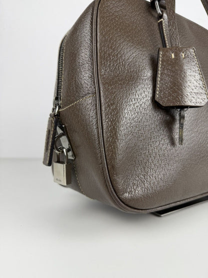Prada saffiano leather triangle logo mini bowling bag