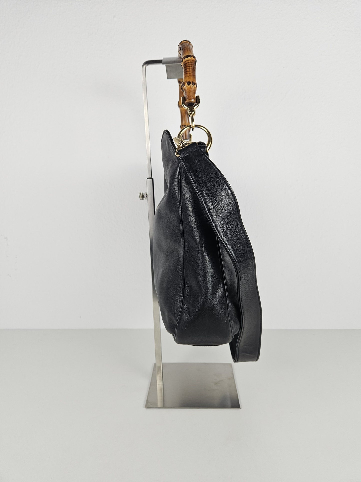 Vintage 80s gucci bamboo top handle calf leather handbag