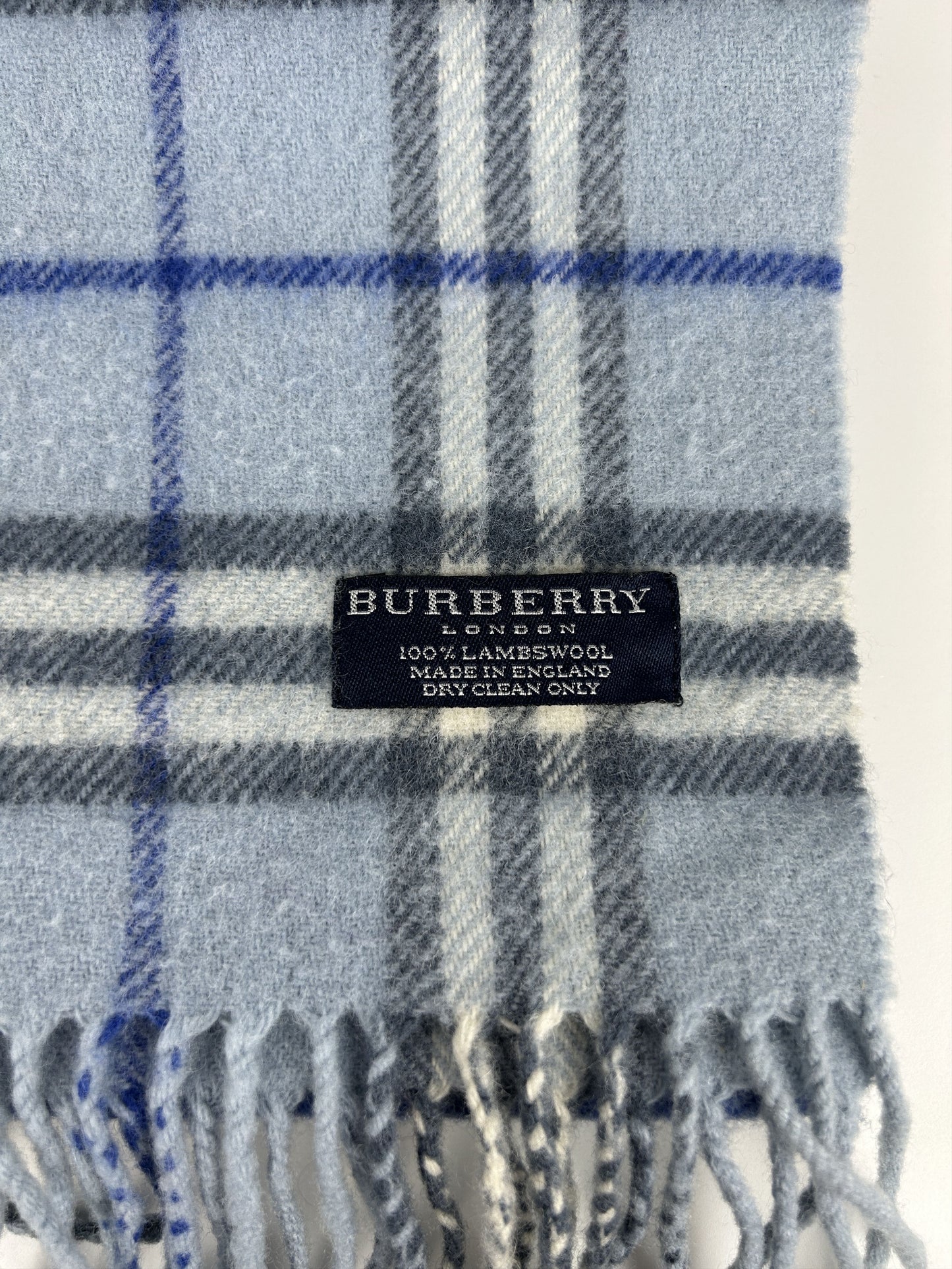 Vintage Burberry baby blue nova check wool scarf