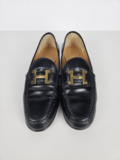 Vintage Hermes constance leather loafers H logo buckle