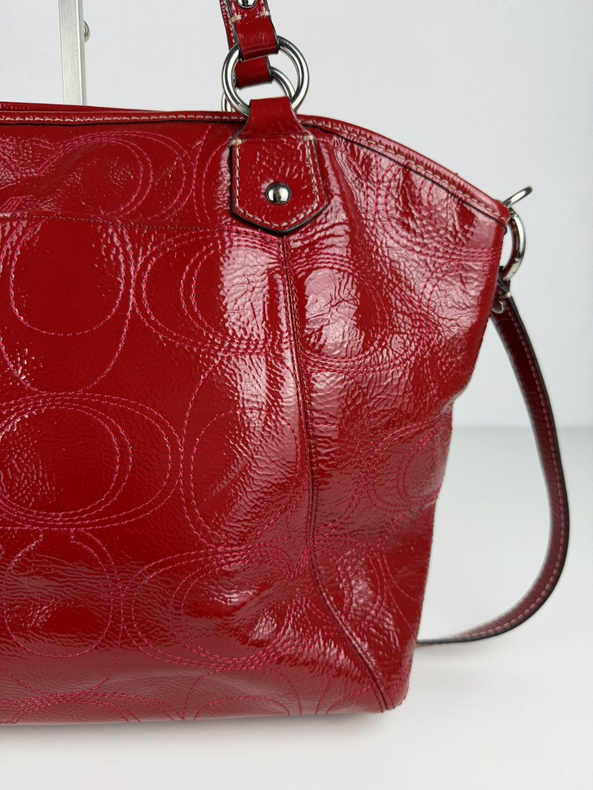 Coach signature patent leather tote bag