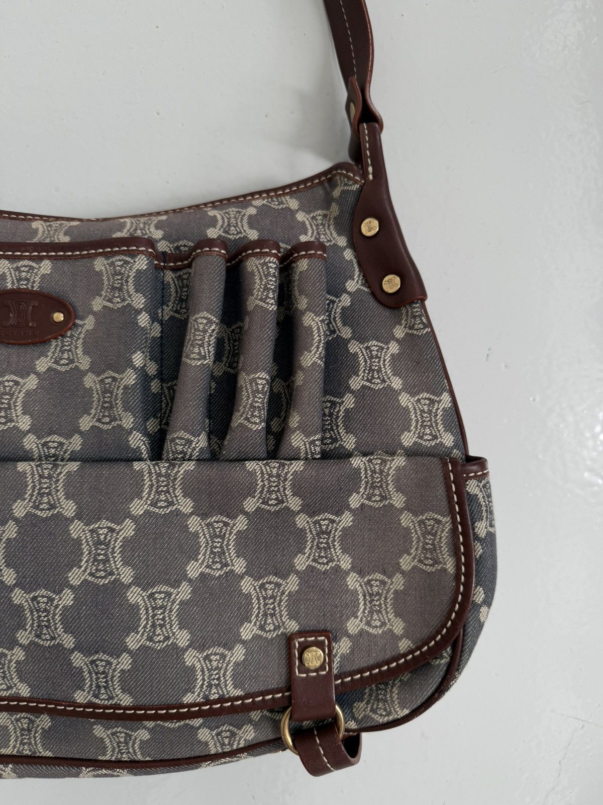 Celine macadam monogram denim shoulder/ crossbody bag