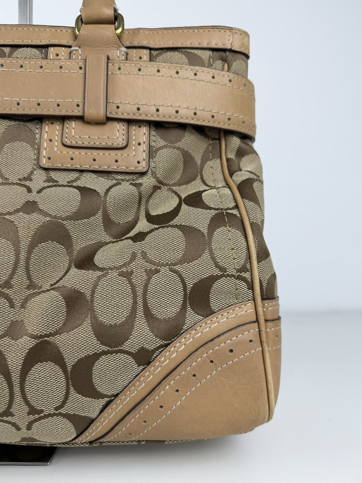 Coach signature leather canvas tassel tote bag