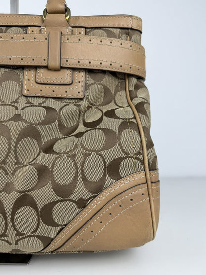 Coach signature leather canvas tassel tote bag