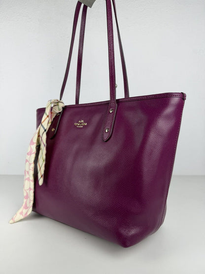 Coach crossgrain leather city tote fuchsia