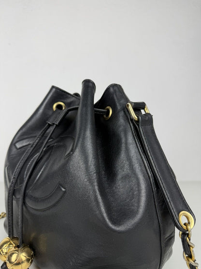 Vintage Chanel lambskin CC logo drawstring bag