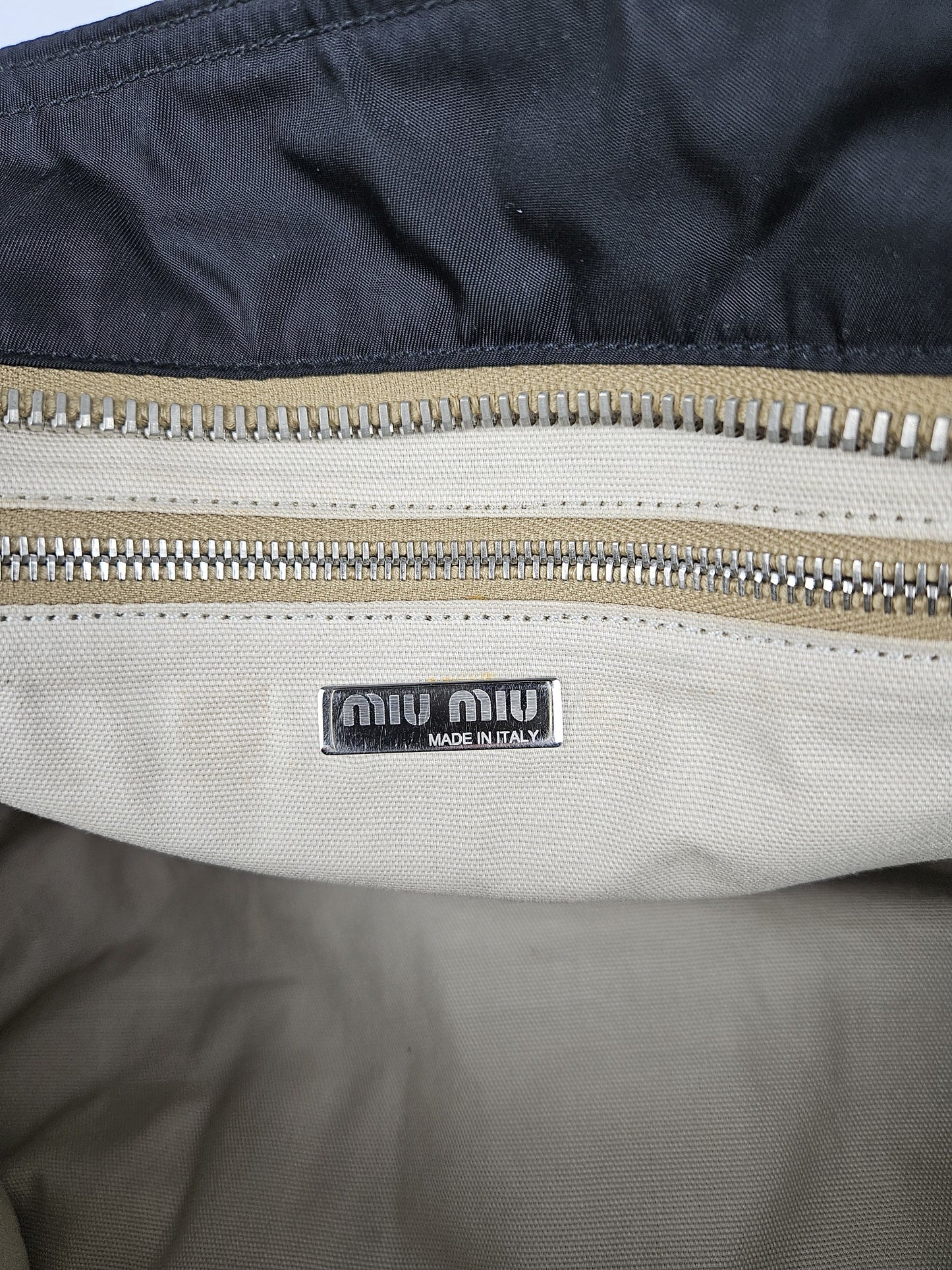 Archive miu miu nylon leather tote bag with cargo pockets