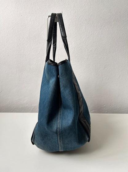 Balenciaga denim leather navy cabas m tote bag with pouch