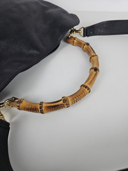 Vintage 80s gucci bamboo top handle calf leather handbag