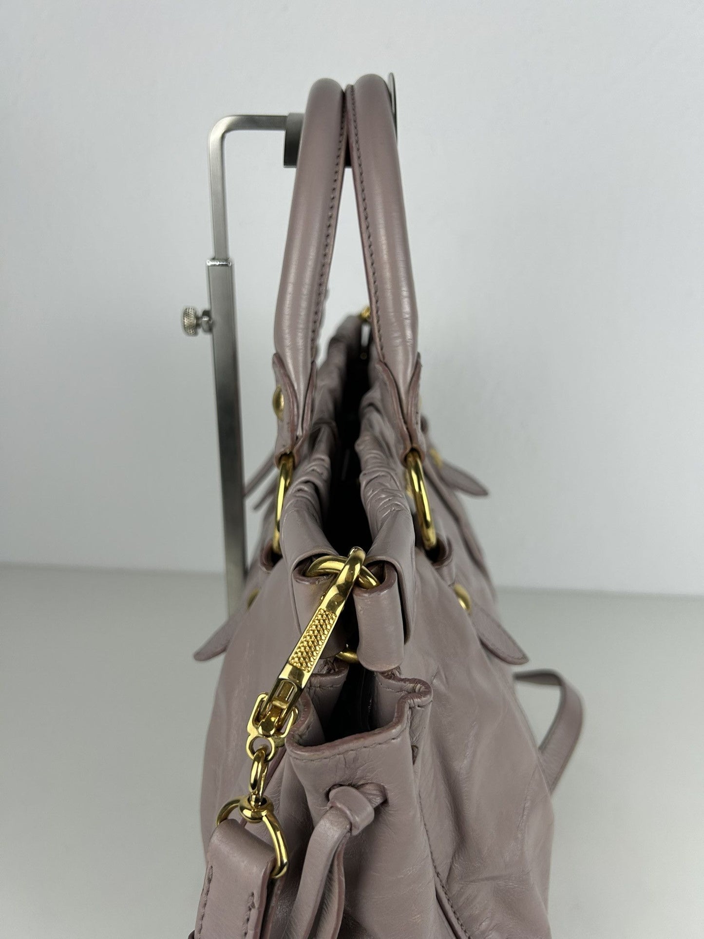 Miu miu vitello bauletto aperto gathered leather handbag