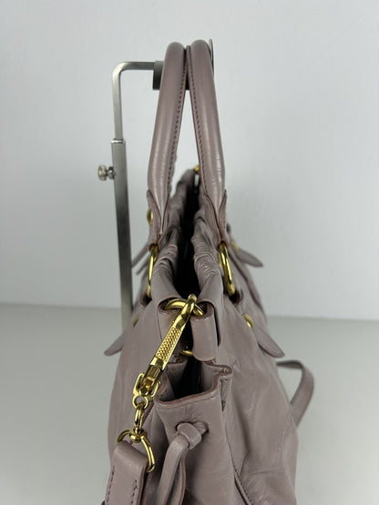 Miu miu vitello bauletto aperto gathered leather handbag