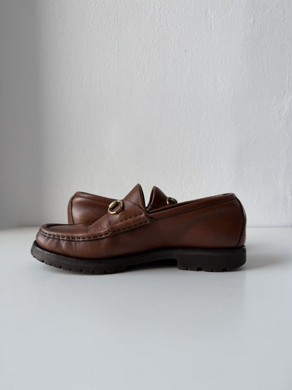 Gucci leather horsebit loafers on a thick notched sole