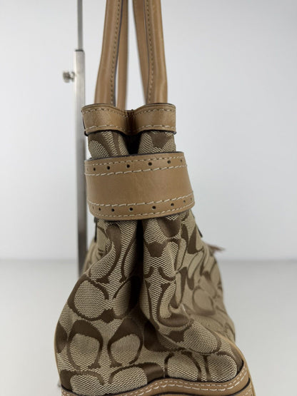 Coach signature leather canvas tassel tote bag